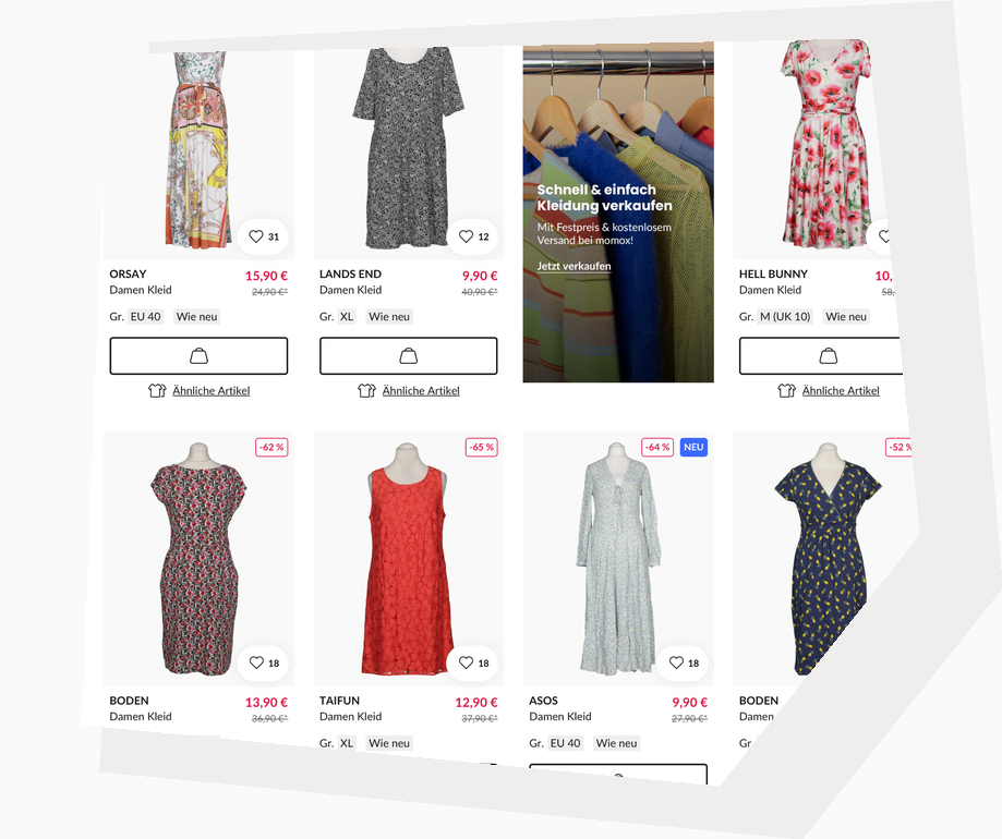 momox fashion product grid with Miros